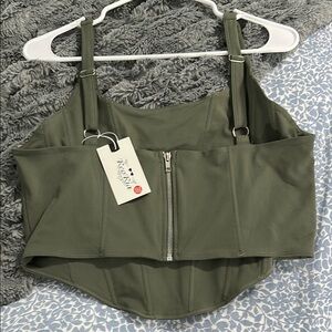 Fashion Nova Olive Green Zip-Up Crop Top